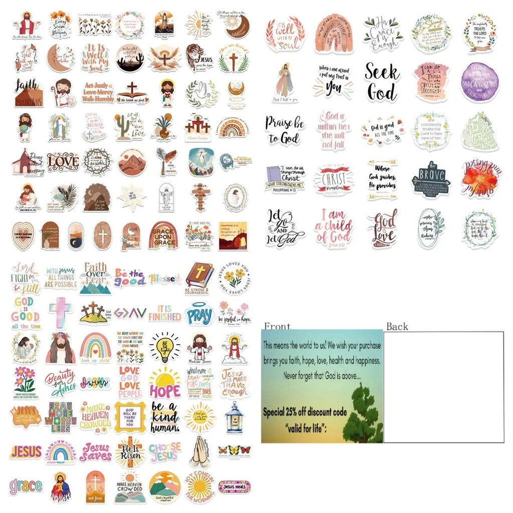 Assortment of 50 colourful printed graffiti stickers on a sheet for decoration
