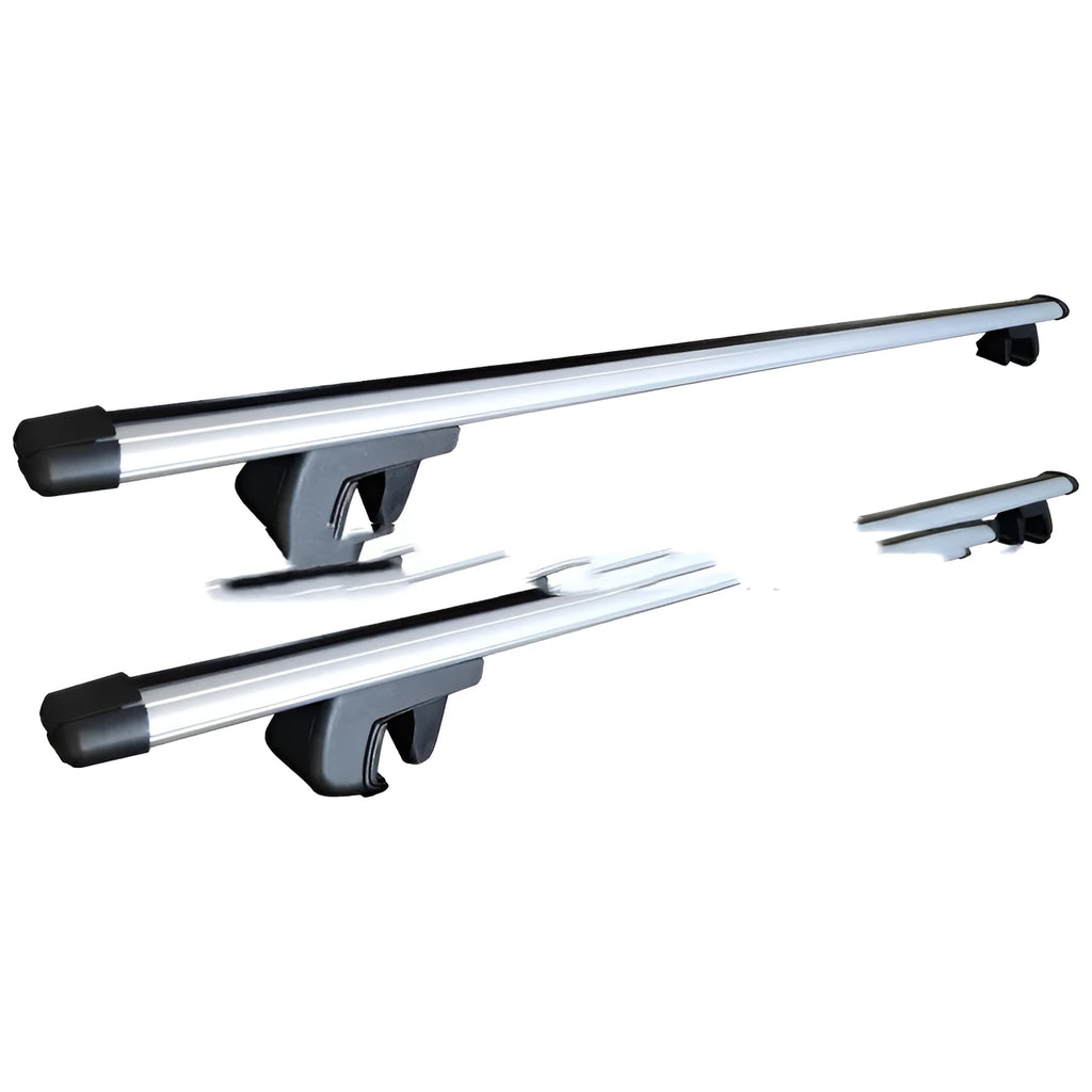Alloy roof rack crossbars for General Motors SUV vehicles showing mounting points