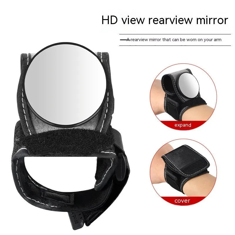 Black nylon bicycle wrist rear-view mirror mounted on handlebar for cycling safety
