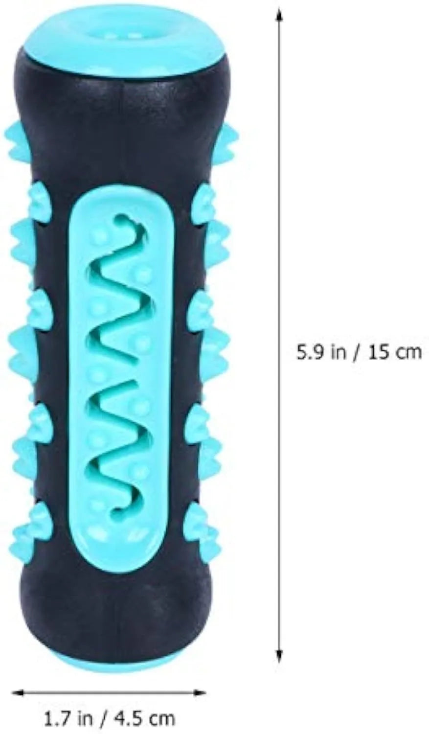 Natural rubber dog toothbrush chew toy in blue colour, showing textured surface for cleaning teeth.