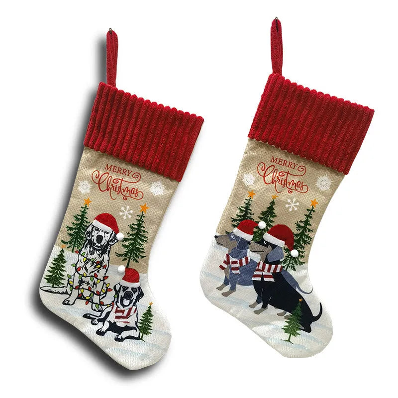 Cloth Christmas stocking gift bag measuring 46 by 28 centimetres