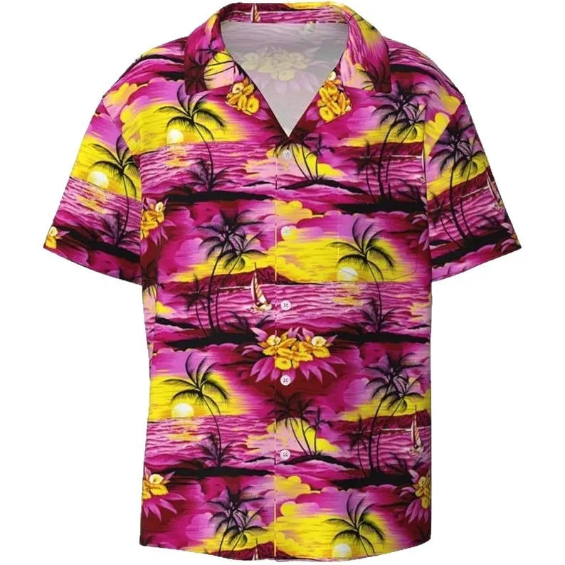 Men's slim fit camouflage pattern short sleeve casual shirt on a hanger