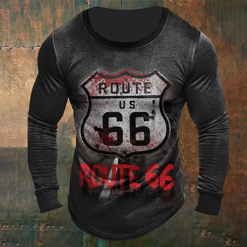 Men's slim fit polyester long sleeve T-shirt with cartoon print on front, available in multiple colours