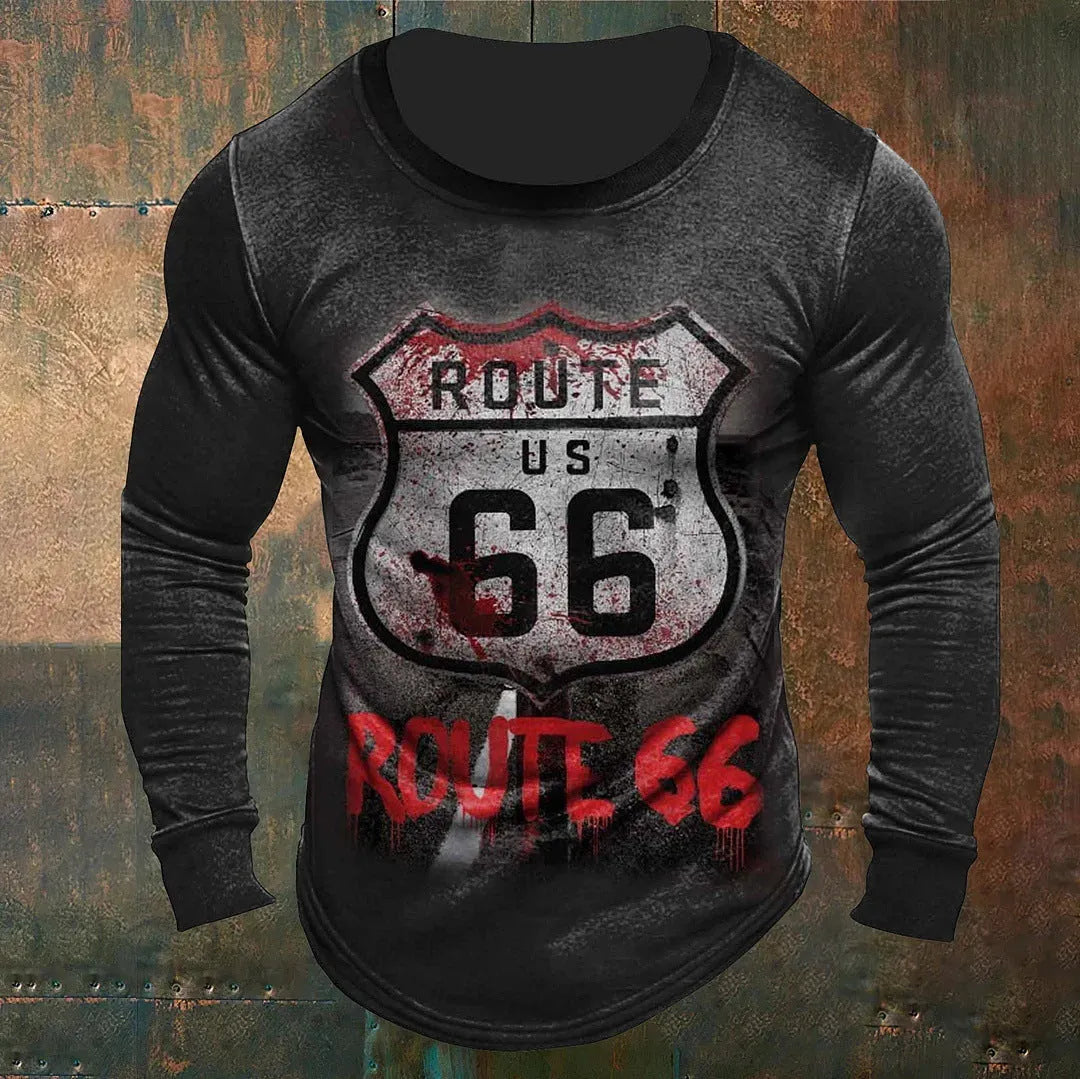 Men's slim fit polyester long sleeve T-shirt with cartoon print on front, available in multiple colours