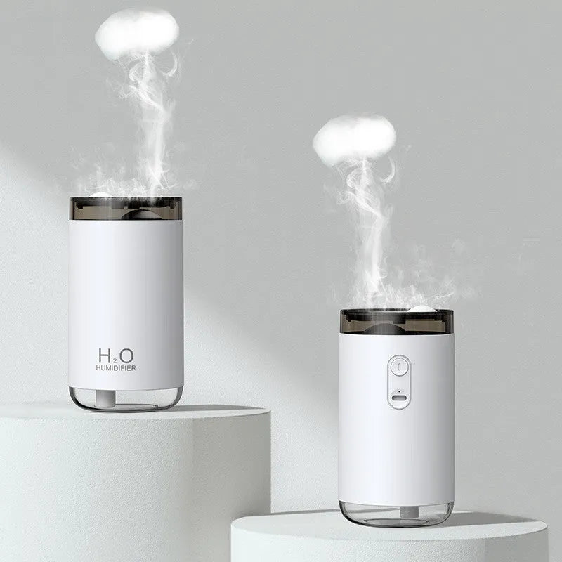 Compact round USB jellyfish humidifier with night light in blue, pink, or white colours.
