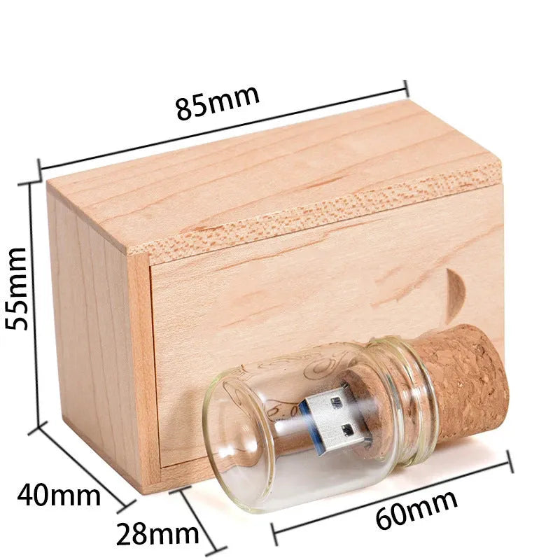 Chocolate brown wooden USB flash drive in a drift bottle shape with space for custom graphics.