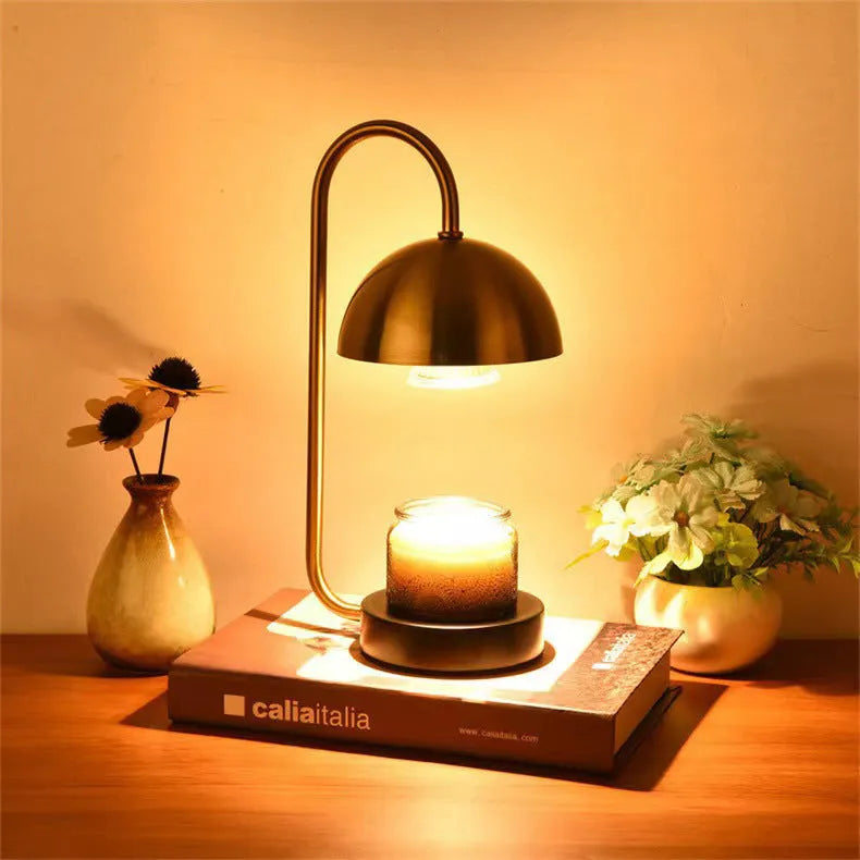 Solid wood aromatherapy wax melting lamp with dimming knob on bedside table