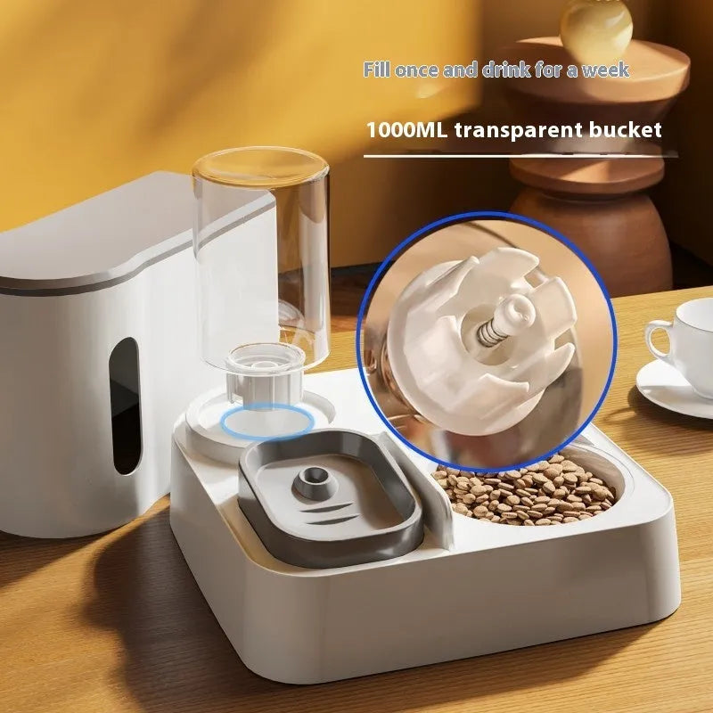 Automatic cat feeder water dispenser with double bowl system and electric circulating water pump in grey colour