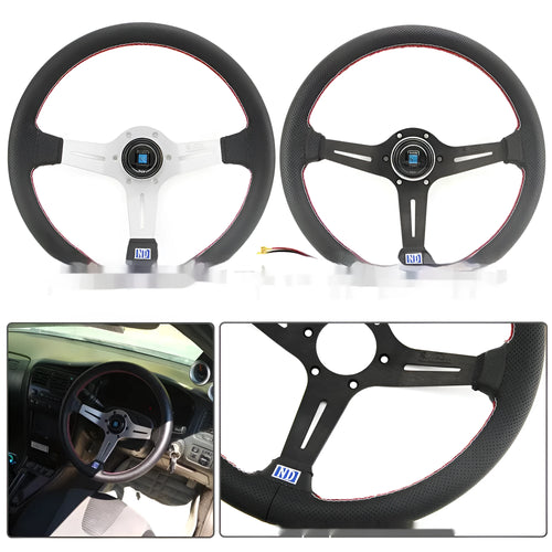 14-inch leather steering wheel with middle concave design showing black skeleton frame