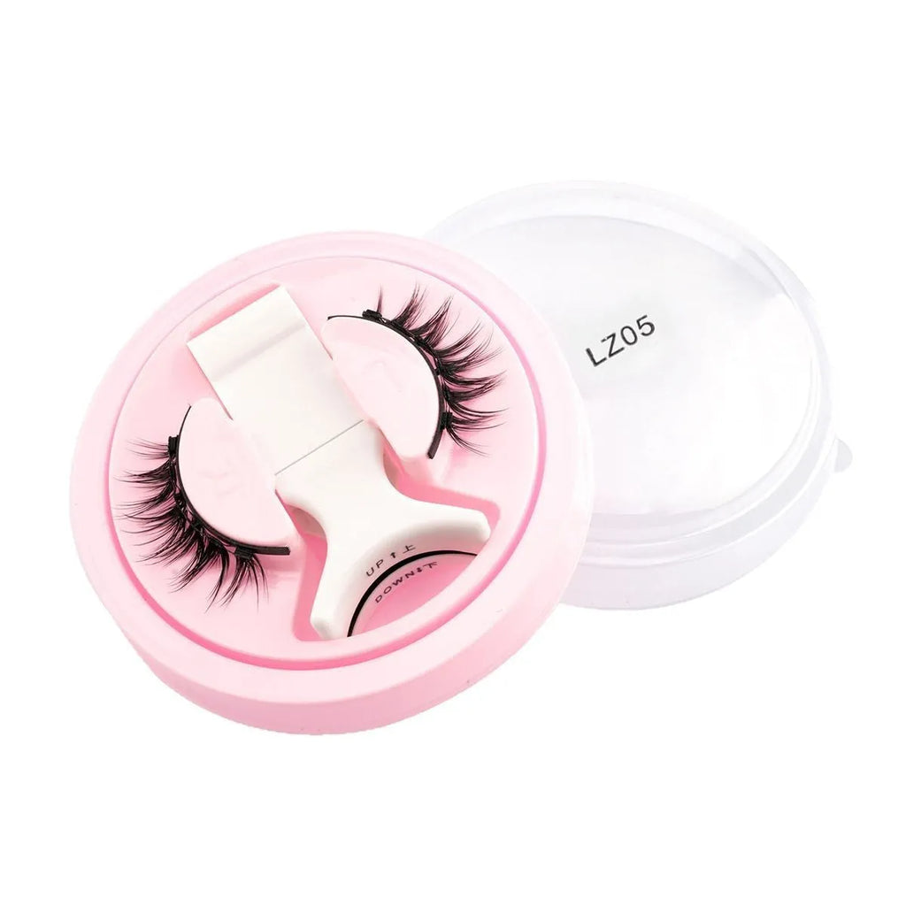 Set of thick, reusable waterproof false eyelashes in five sizes LZ03 to LZ14 on a clear tray.