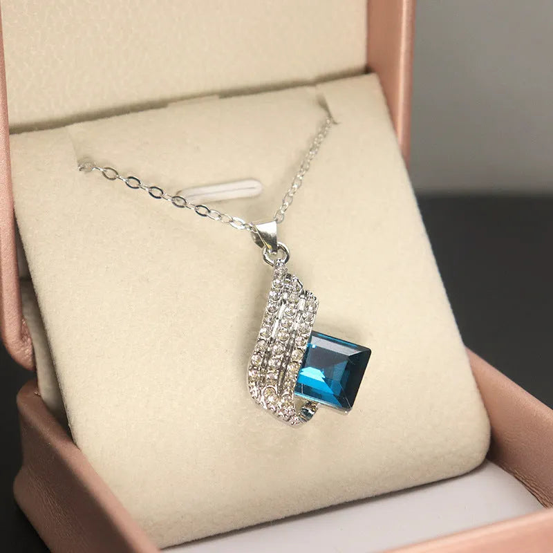Glass cross chain necklace with matching electroplated alloy pendant ear stud earrings set for women