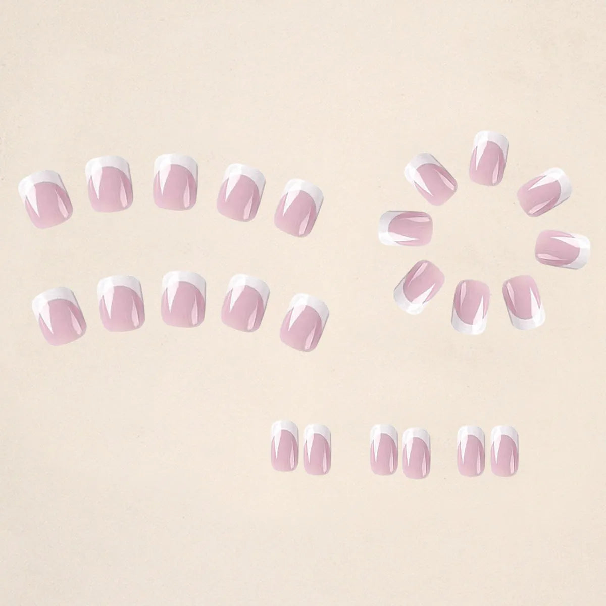 24 white square artificial nails with plaid pattern arranged in box