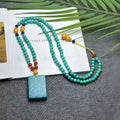 Turquoise mesh flower lucky pendant necklace with adjustable ball bead chain 71-80cm