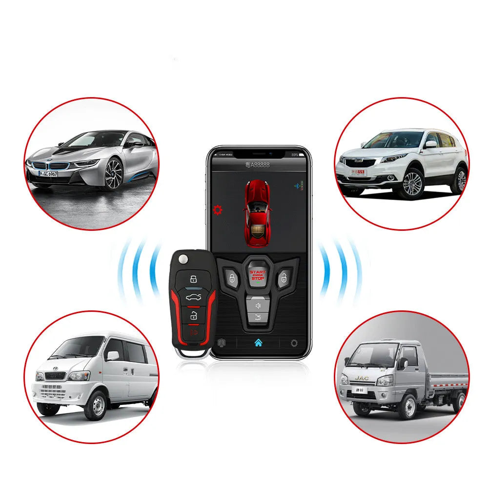 Black and red frosted one-way remote control car alarm system with two remotes for 3000m range security.