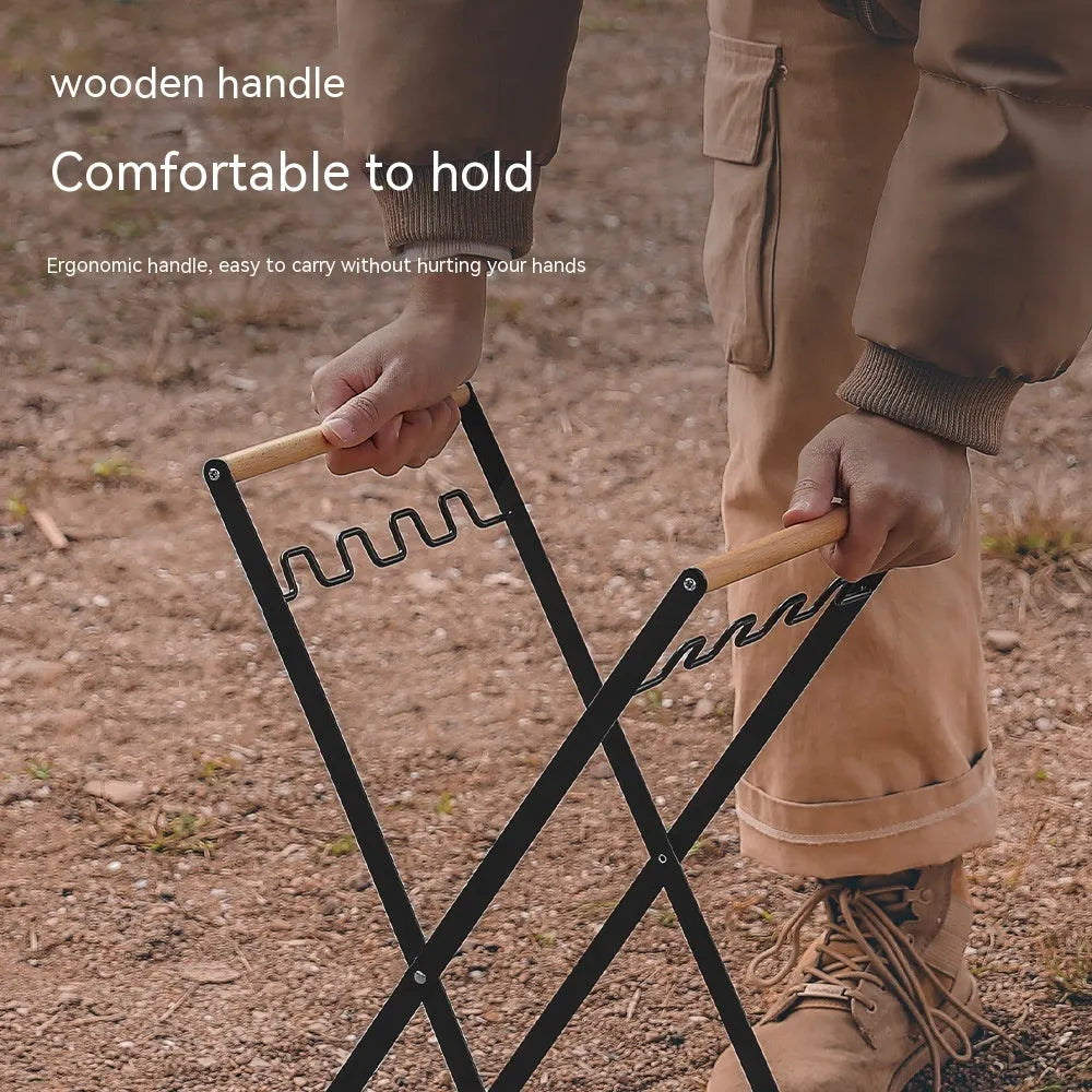 Outdoor wooden handle iron folding trash rack in black or white for garden waste storage