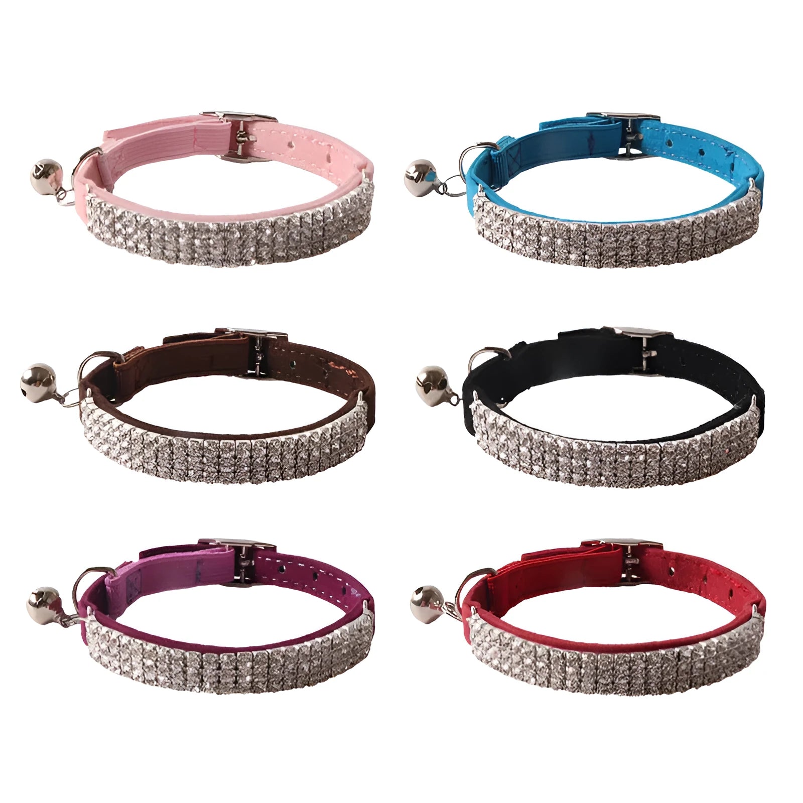 Soft flocking cat collar with elastic buckle in pink, shown with gang drill pattern detail.