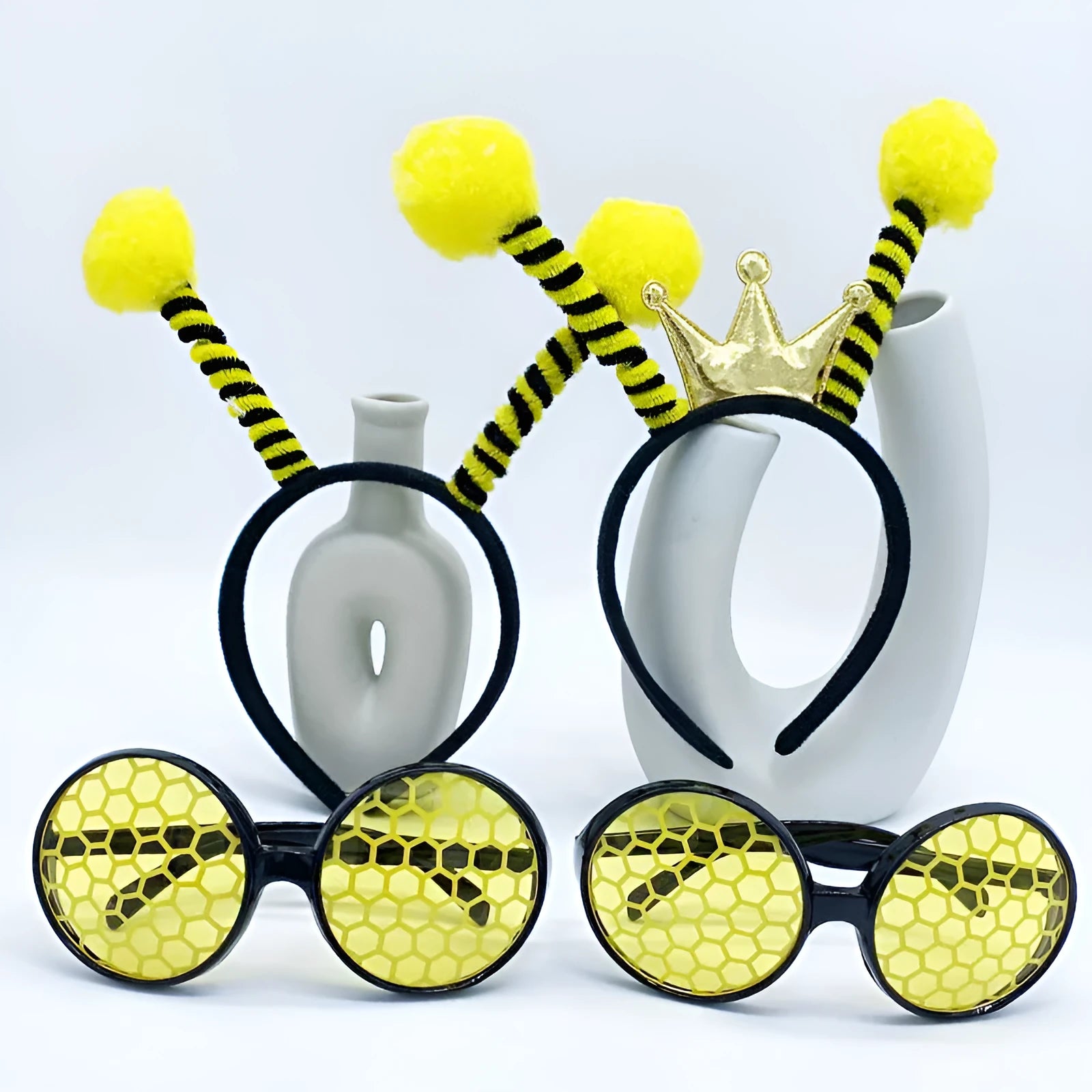 Bee costume headband and glasses set in cloth material with bee and butterfly decorations