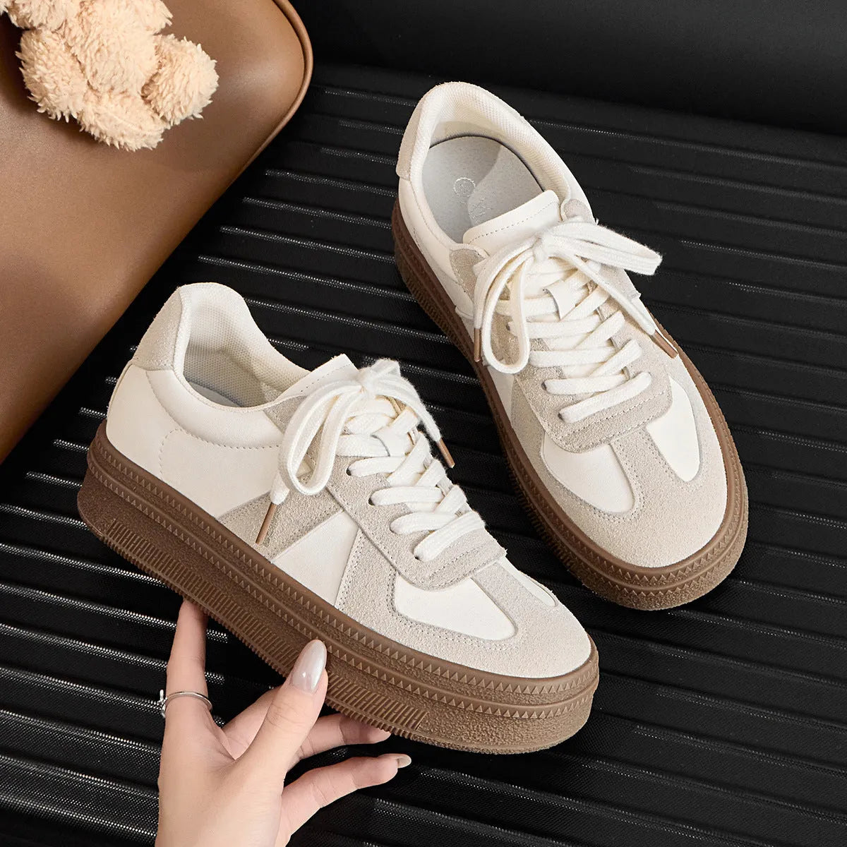 Retro sports board shoes with cross shoulder straps in milky white colour