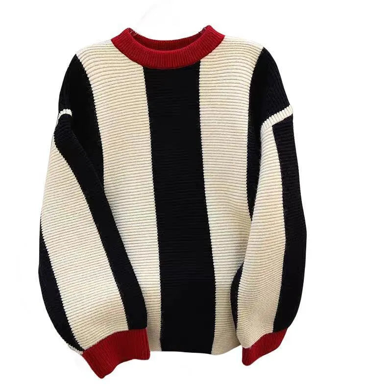 Women's striped cashmere sweater with round neck and regular sleeves in contrast colours