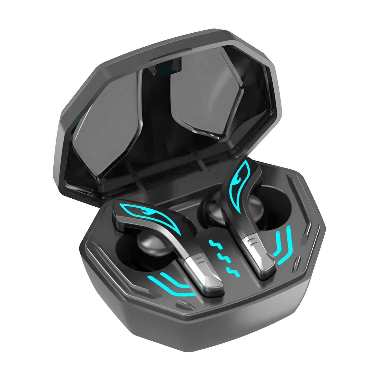 X15 wireless in-ear Bluetooth gaming headset with charging case, shown in optional colours with IPX4 splash-proof rating.