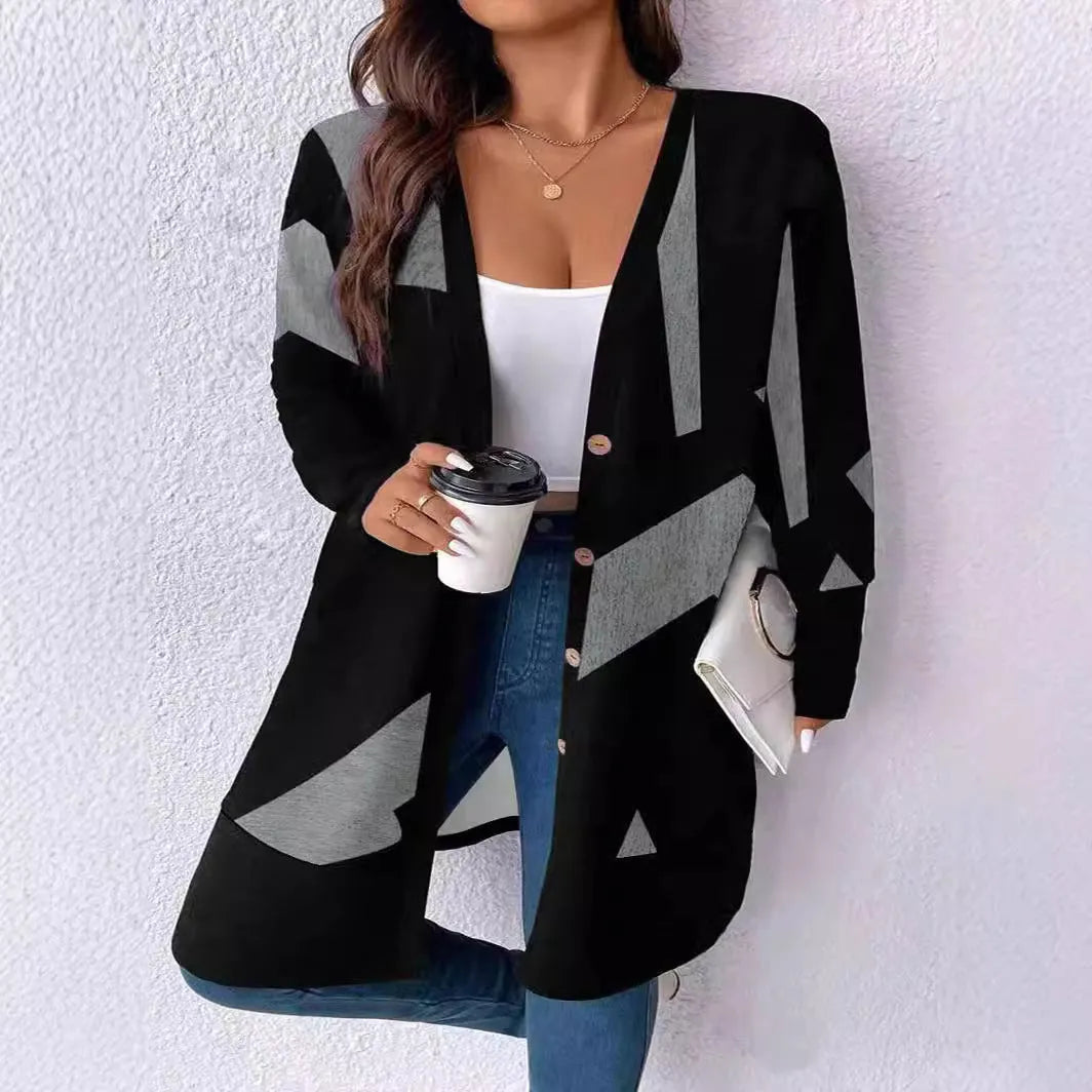 Black plus size casual coat with Japanese Korean styling and button stitching details