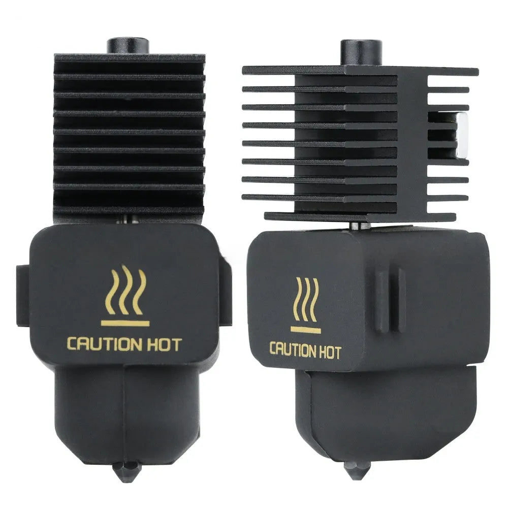 Bambu Lab A1 Mini hardened steel hot end assembly with multiple nozzle sizes and black silicone sleeve