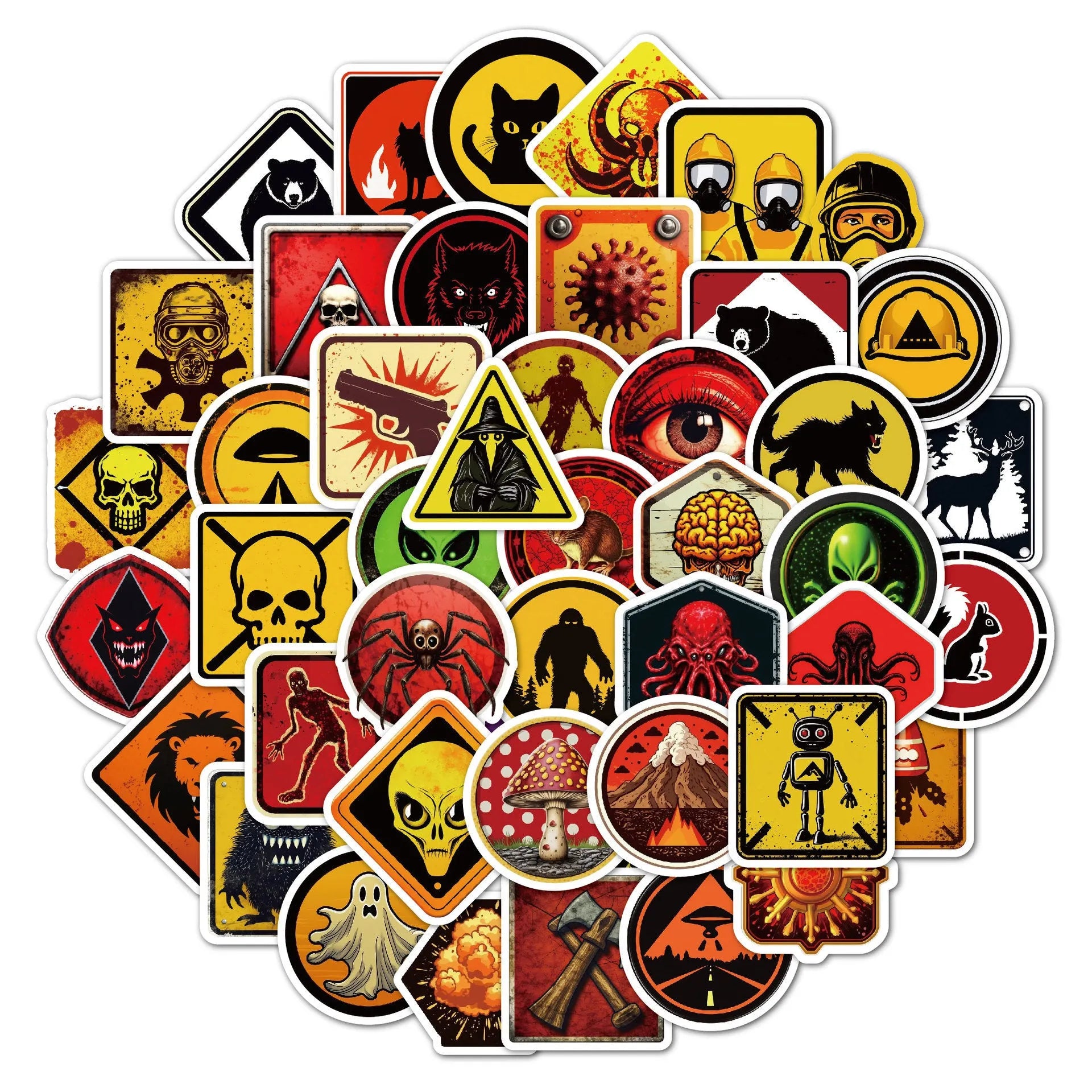 Pack of 50 waterproof personalised stickers for motorcycle helmets with warning slogans