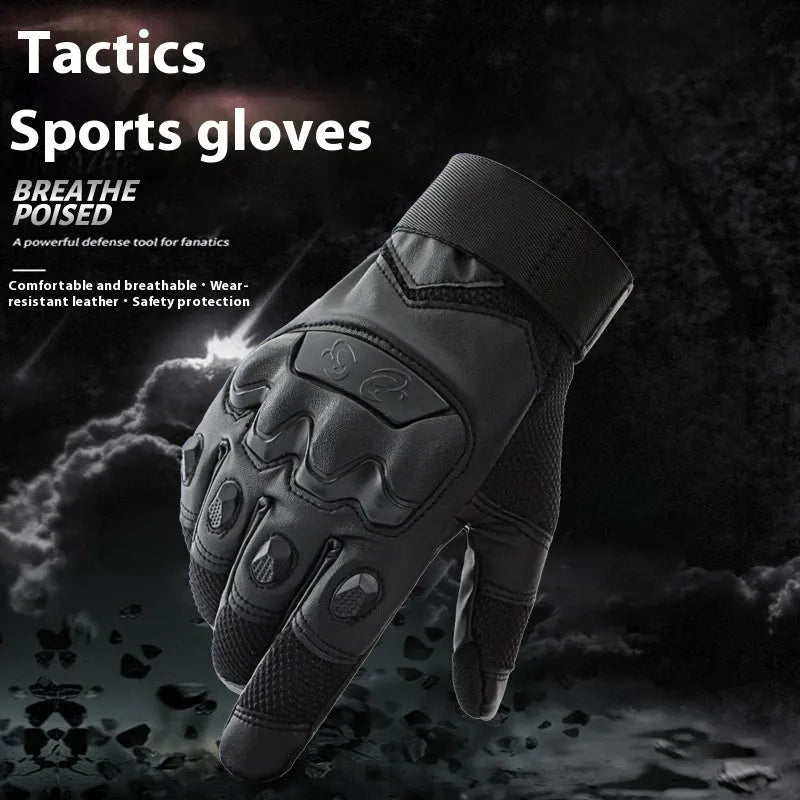 Men's black tactical training gloves with full finger design and touch screen fingertips