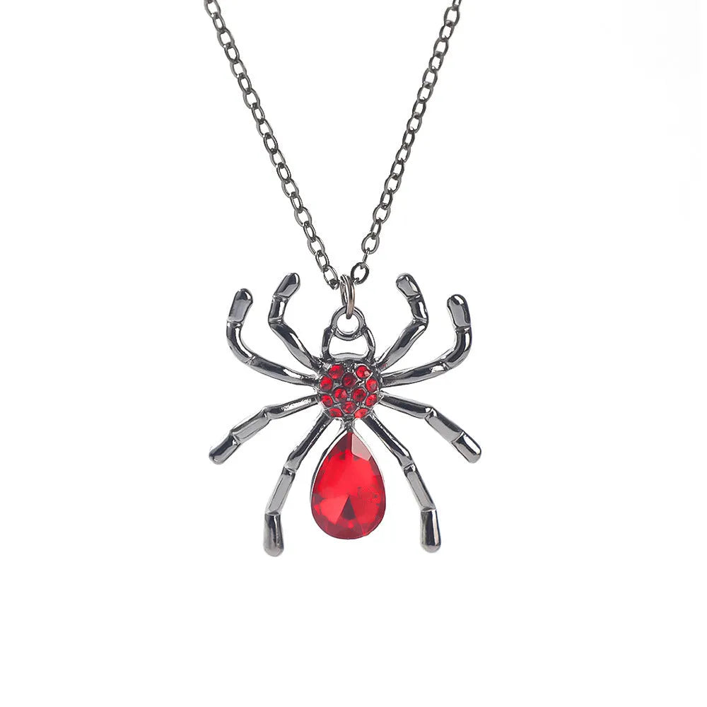 Halloween spider bat necklace with electroplated zinc alloy pendant in gothic designs including cross, skull wings and spider web