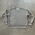 Grey jacquard pattern loose-fitting pullover knitwear coat with long sleeves