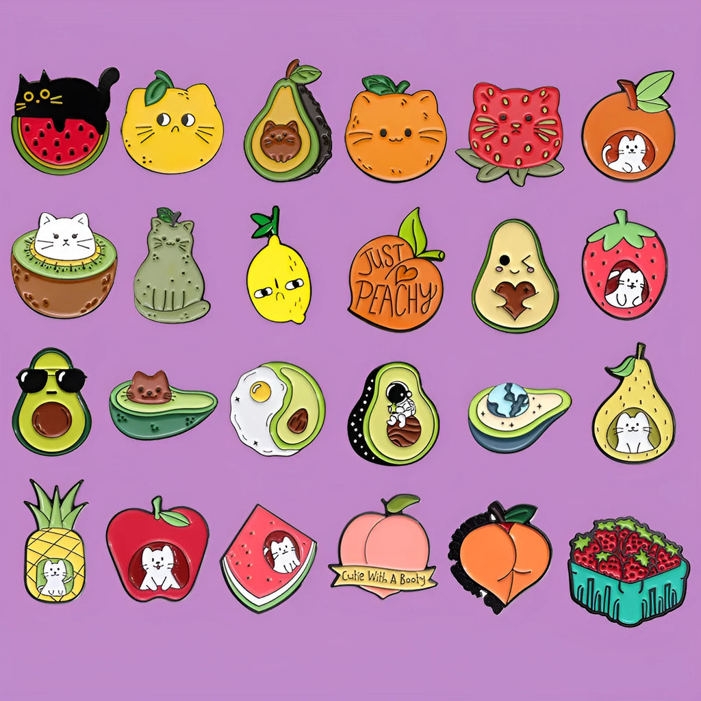 Colourful cartoon fruit zinc alloy brooch with metal pin back