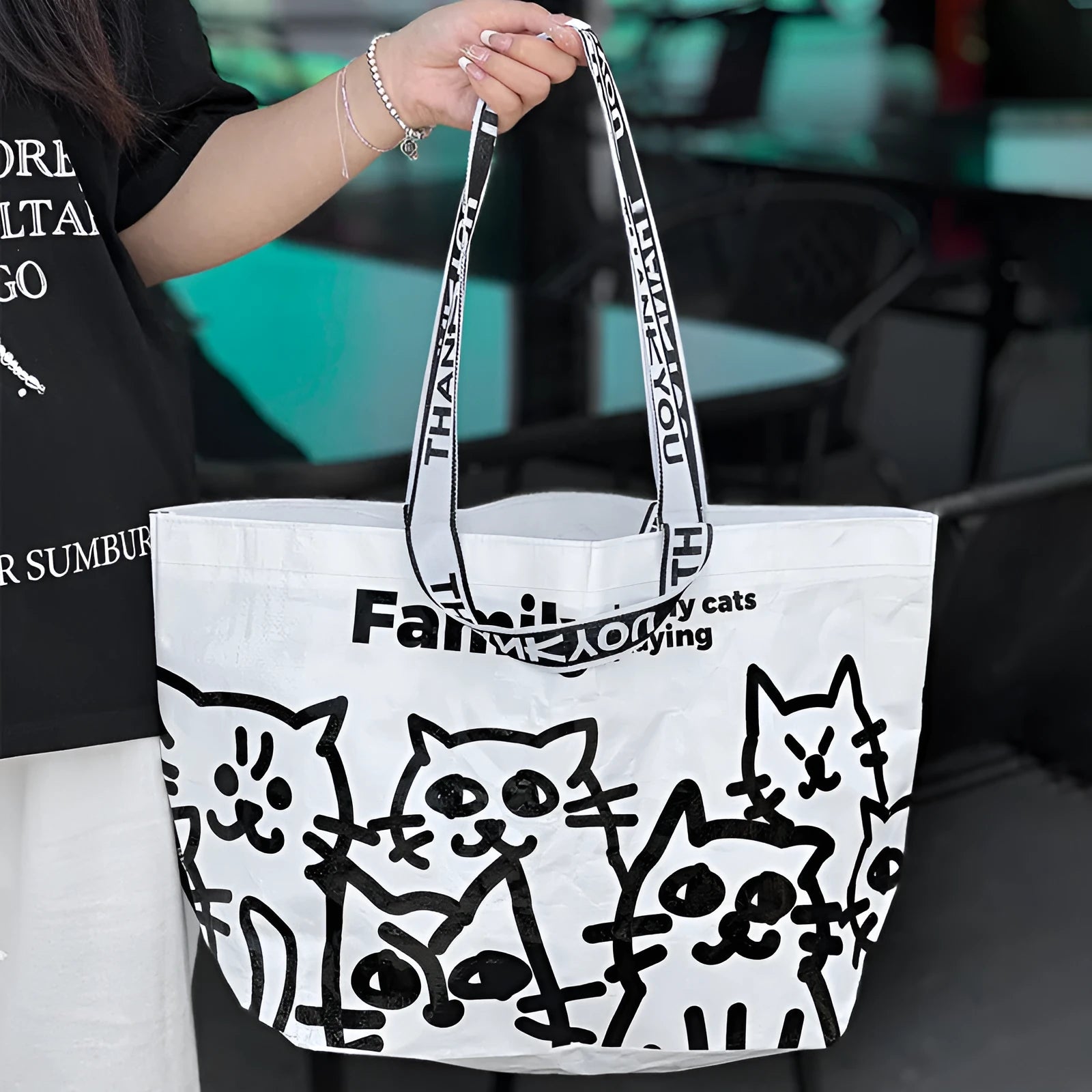 Waterproof woven handbag with colour printing made from PP woven material
