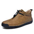 Men's casual leather shoes with round toe and 3-5cm mid-heel in black, blue, green, or khaki