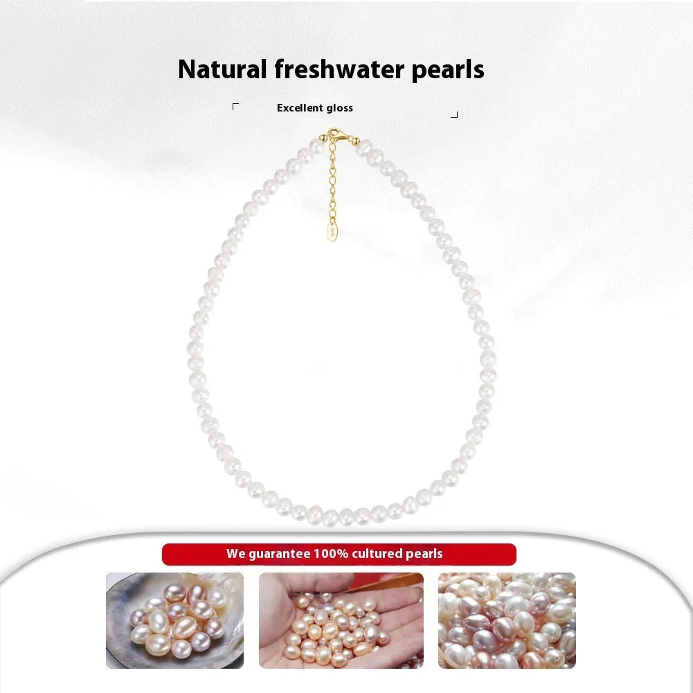 Women's adjustable necklace with freshwater pearls on sterling silver chain