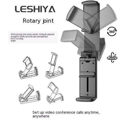 Foldable rotating universal smartphone stand in black, grey, or green colour on a flat surface