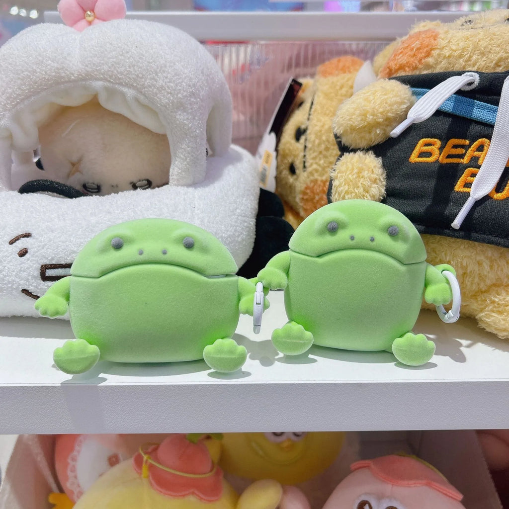 Flocking Frog Earphone Protective Case Cover for AirPods 1 2 3 4 Pro Pro 2 TPU Soft Silicone Embossed Cartoon Design Lanyard Included in Selected Options Japanese Korean Style