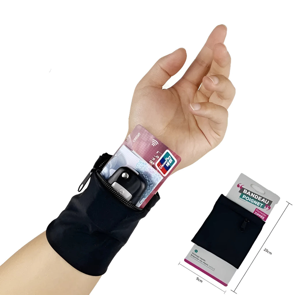 Wrist bag armband sleeve measuring 10cm by 10.5cm with water-resistant OPP packaging