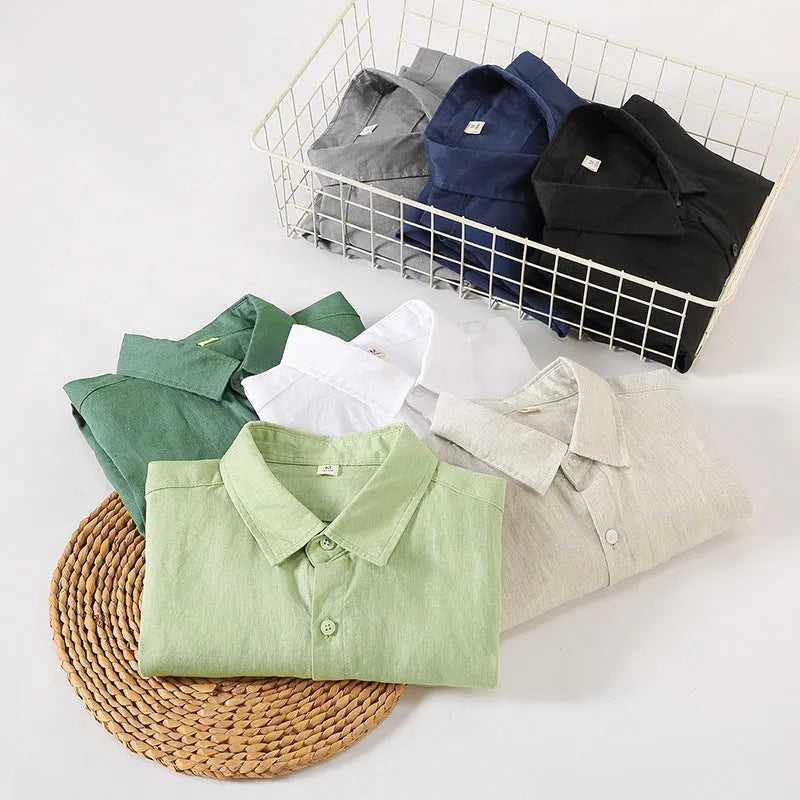Chinese style linen cardigan shirt in a solid colour with long sleeves and a loose fit.