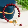 Natural cinnabar bracelet with rabbit charm in national style, purple-gold sand colour, 8mm or 10mm size option