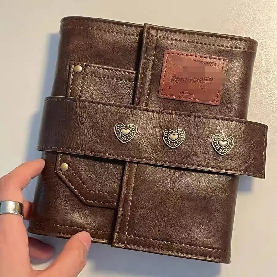 A7 brown PU leather buckle notebook with loose-leaf binding and 40g paper