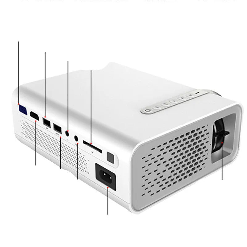 YG530 mini mobile phone projector in black or white showing wireless connection to smartphone