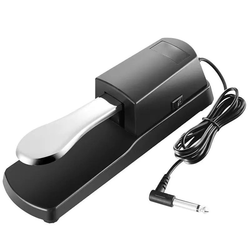 A single black ABS plastic sustain pedal for electronic keyboards on a white background.