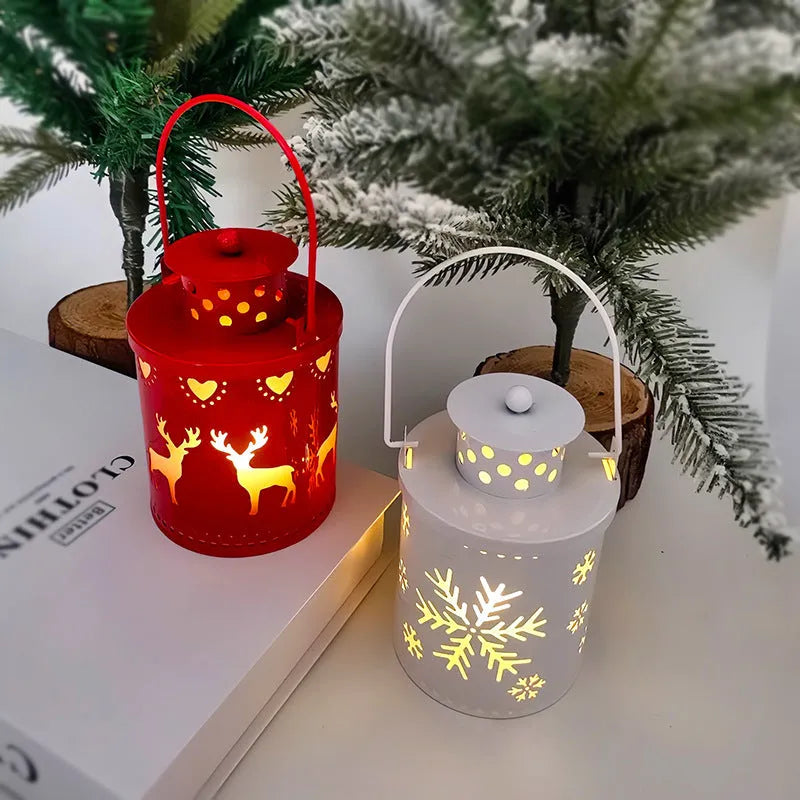 Wrought iron LED Christmas candle light with flickering glow in Nordic lantern style