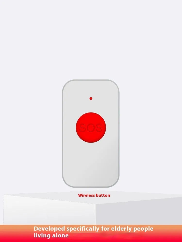 White emergency alert device with central buzzer and three wireless emergency buttons for elderly safety