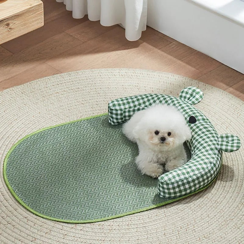 Green four seasons universal dog mat and cat bed, shown in large size as a cooling ice pad for summer.