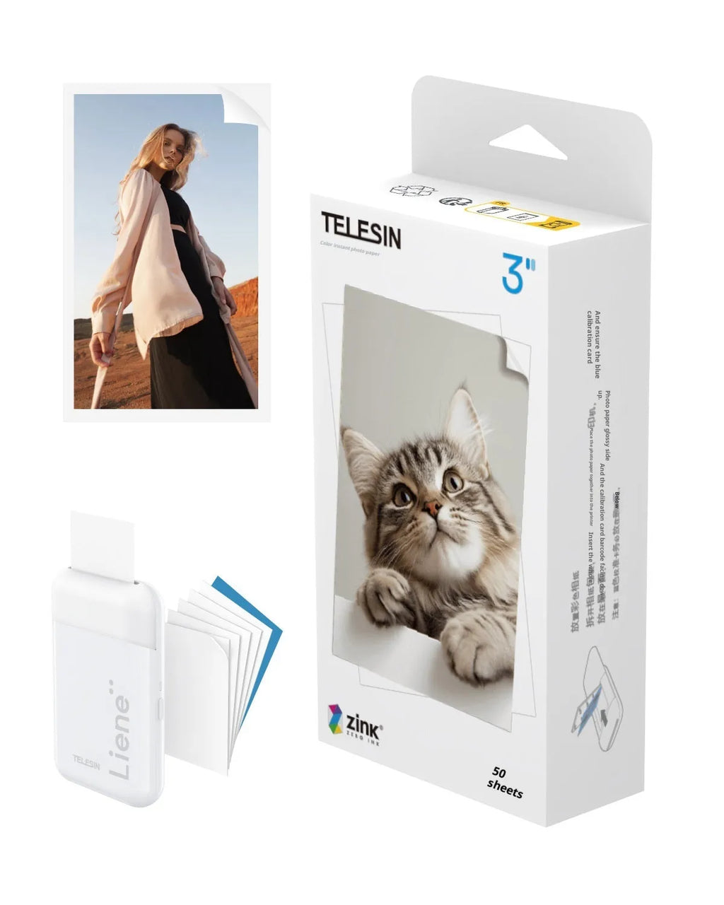 Pocket photo printer portable small plastic device with carry-on bag and photo paper
