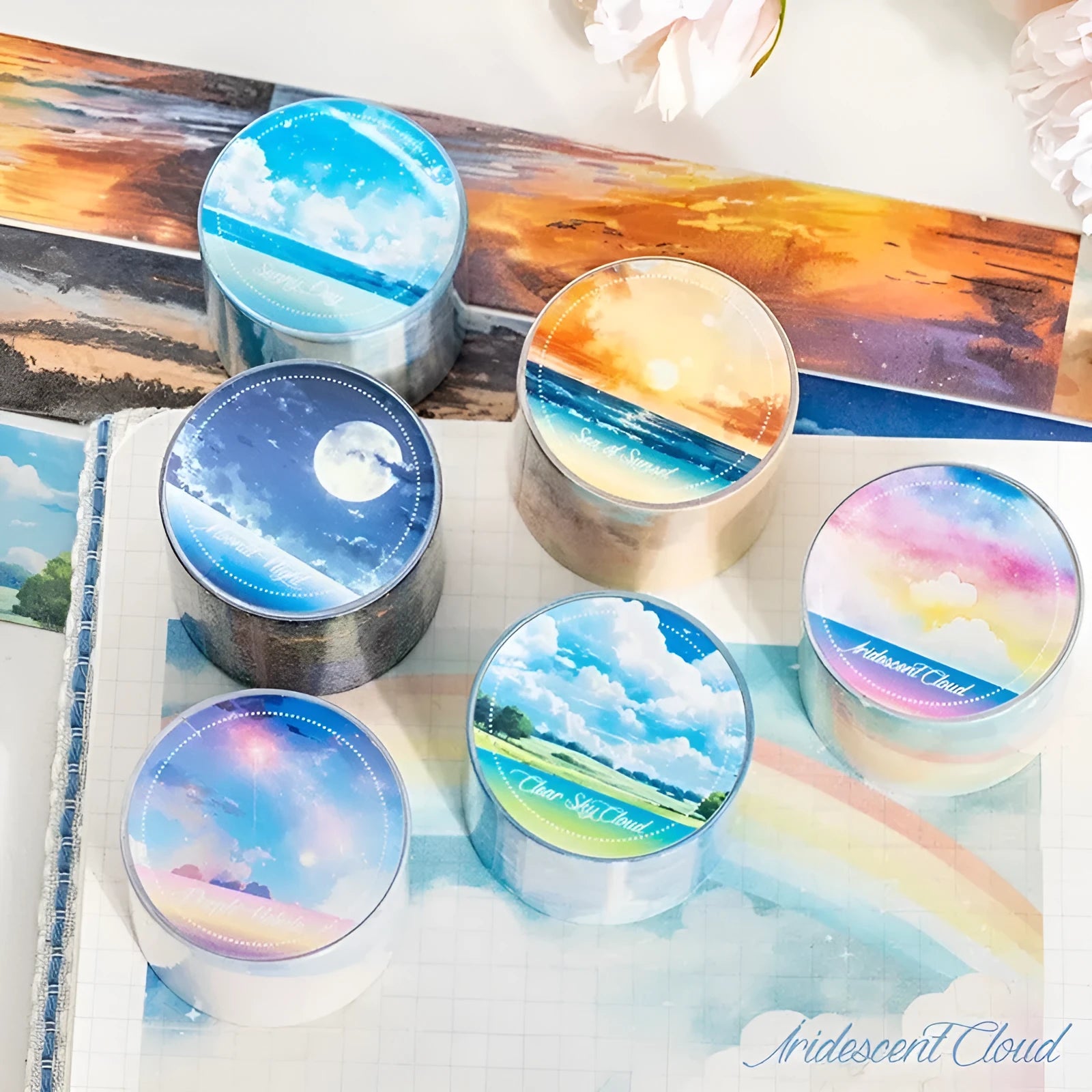 Japanese paper washi tape roll with sky theme patterns measuring 30mm wide
