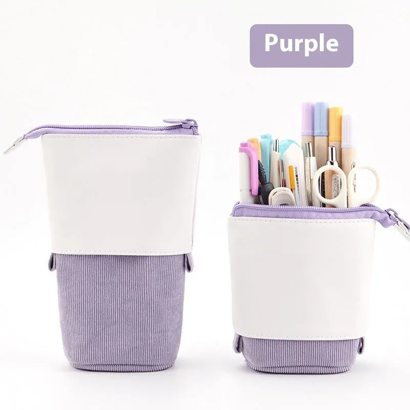 Korean style telescopic drop-down stationery case in PU corduroy with six colour options