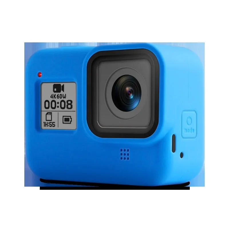 Blue silicone protective sleeve and wrist strap for GoPro Hero8 Black action camera