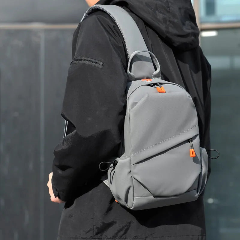Men's black waterproof polyester crossbody bag with single shoulder strap
